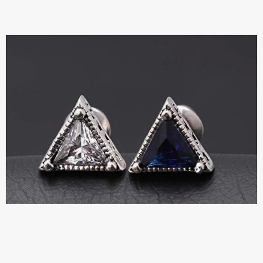 NEW Unisex Triangle Simulated‎ Diamond 925 Silver Stud Earrings